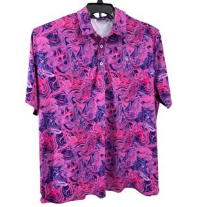 HRESKI Golf Polo‎ Shirt Mens 3XL Pink Purple Swirl Marble Print  Short Sleeve